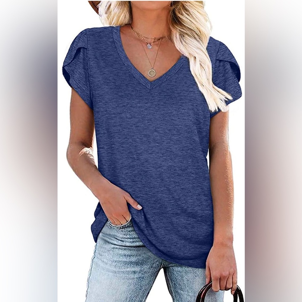 NWOT - NANYUAYA Womens Petal Sleeve Tops V Neck Short Sleeve Tunic- Medium